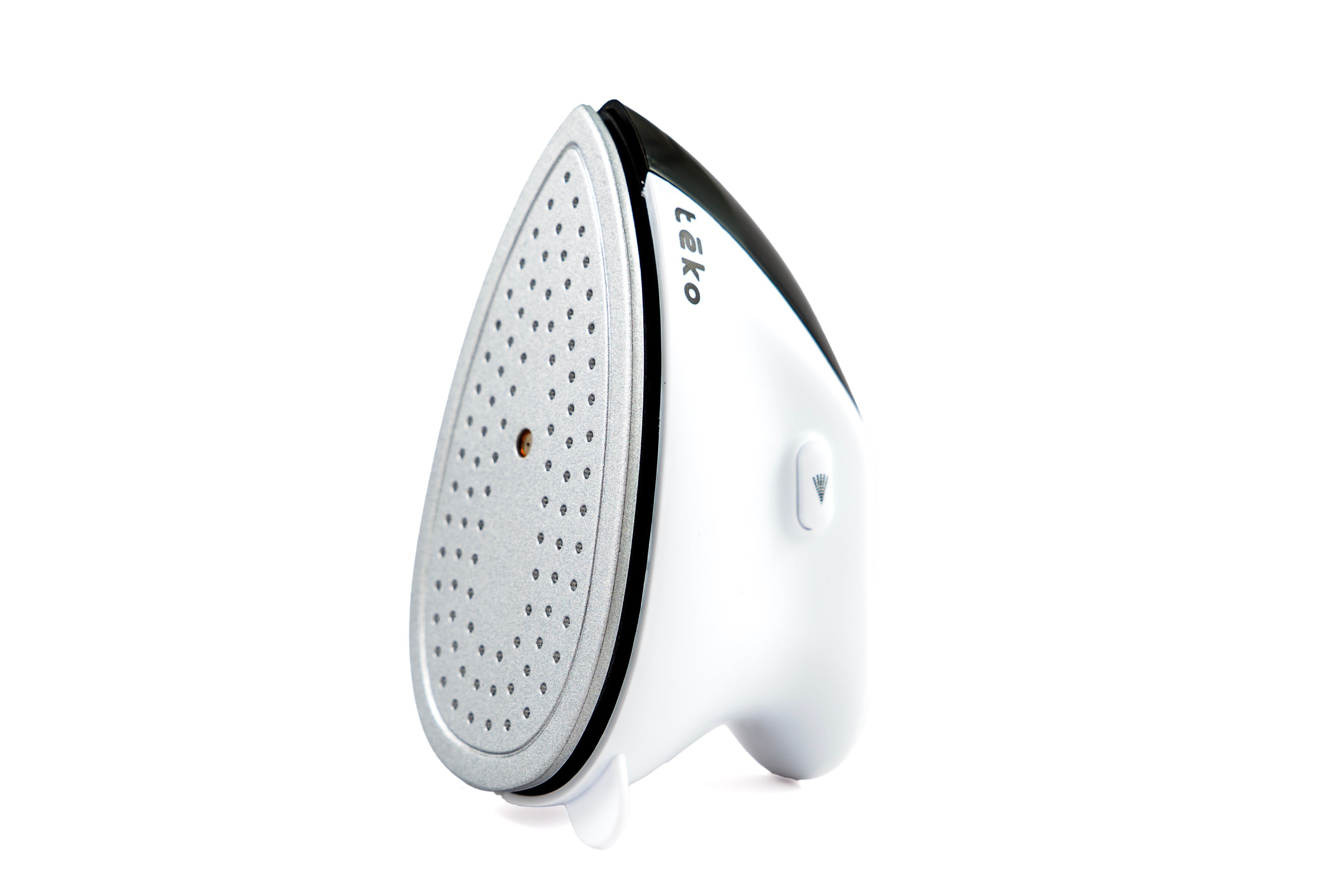 A white and black Leco handheld garment steamer shown from a side angle on a clean white background.