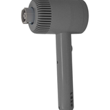 A gray handheld device with a ribbed cylindrical head and a straight handle, shown against a plain white background.