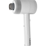 A modern hand scrubber in white color with a ribbed vented head and a dark gray nozzle attachment, shown against a plain white background.